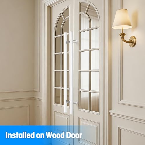 Miniatura 5 de Ranbo Manija de puerta estilo escalera de 32 pulgadas, espalda con espalda, 23.622 in (23 58 pulgadas) CTC, acero inoxidable 304, para ducha de