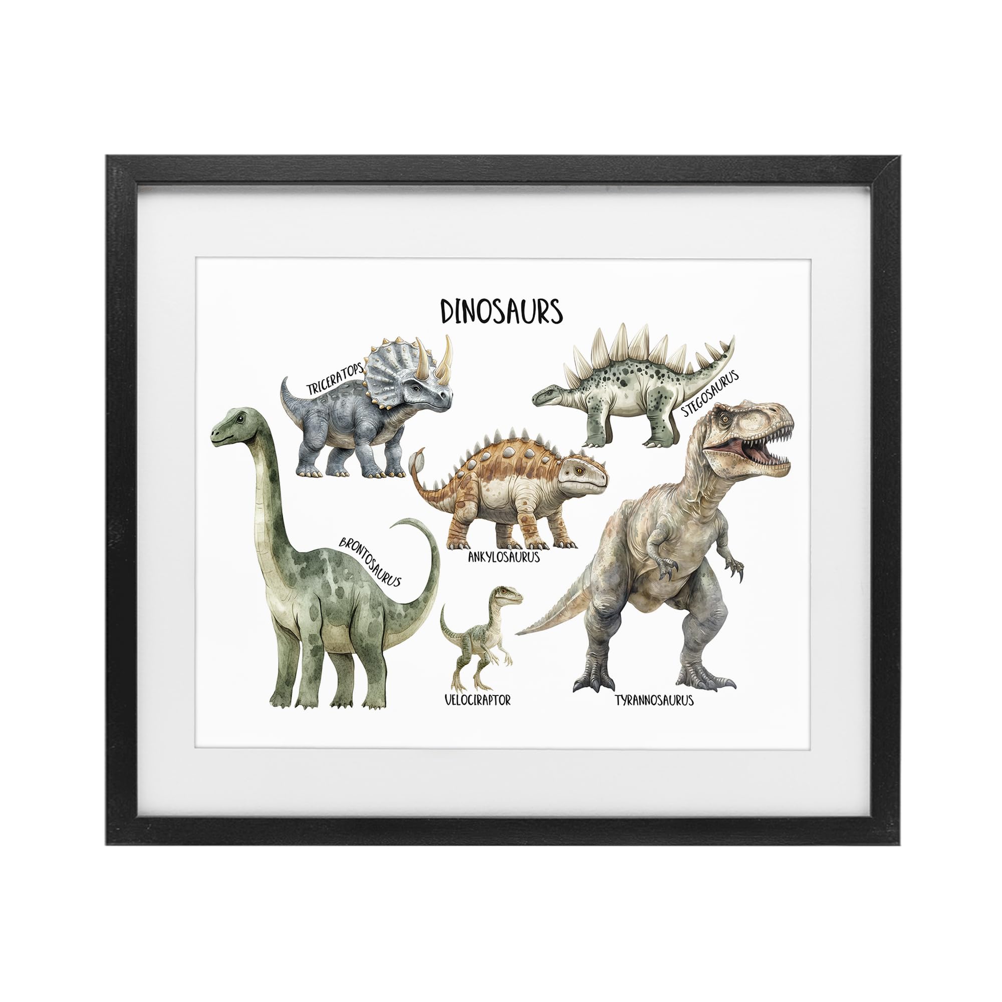 Stupell Industries Midnight Black (Textured) 'Meet The Dinosaurs'| Framed Print Under Glass