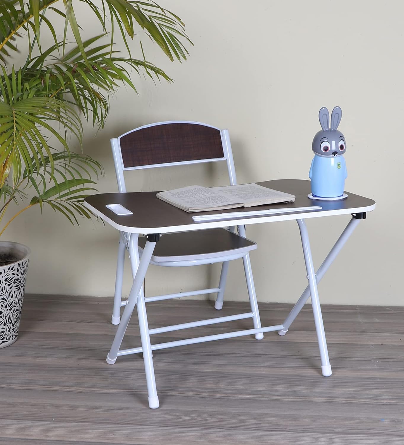 The Tickle Toe Kids Foldable Study Table and Chair Set | Dark Coffee | Wooden Desk with Metal Frame | 1 Table + 1 Chair | Age 2-5 Years | Space Saving | Made in India | Learning Furniture