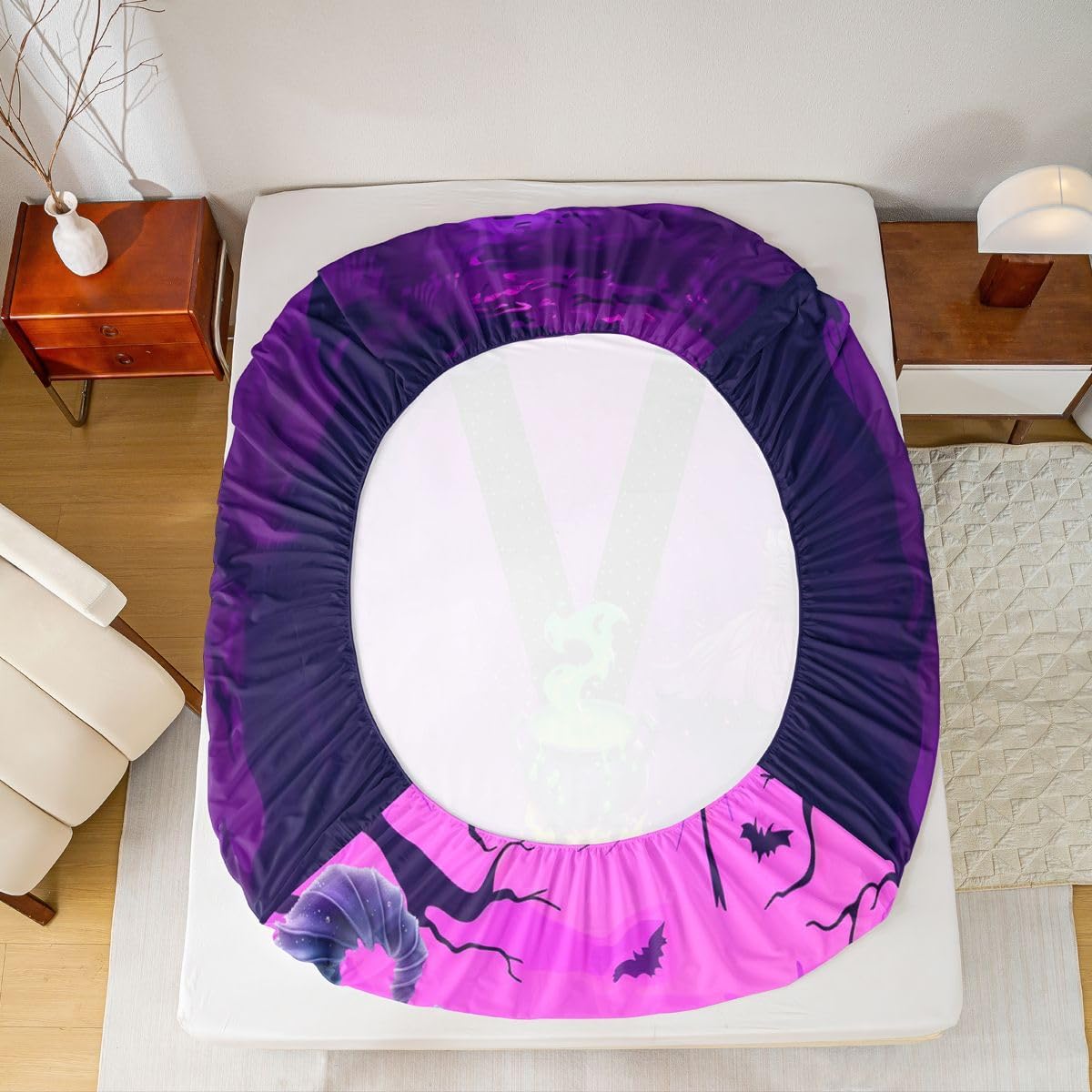 Erosebridal Halloween Letter V Sheet Set Gothic Full Size Bed Sheets for Toddler Boys,Initial A-Z Letter Personalized Monogrammed Purple Bedding Set