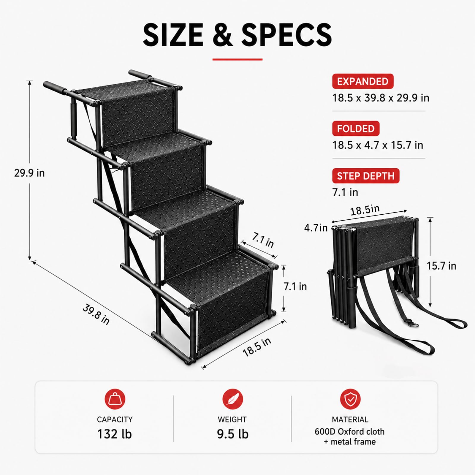 Hundetreppe Auto, Klappbar Hunderampe bis 60kg, Hunderampe Auto, Rampe Hund, Hunderampen für Große Hunde, Hundetreppen, Hundeleiter für Große & Kleine Tiere
