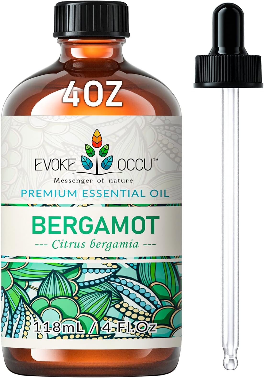 EVOKE OCCU Bergamot Essential Oil 4 Oz, Pure Bergamot Oil for Skin Massage Diffuser Candle Soap Making- 4 FL Oz