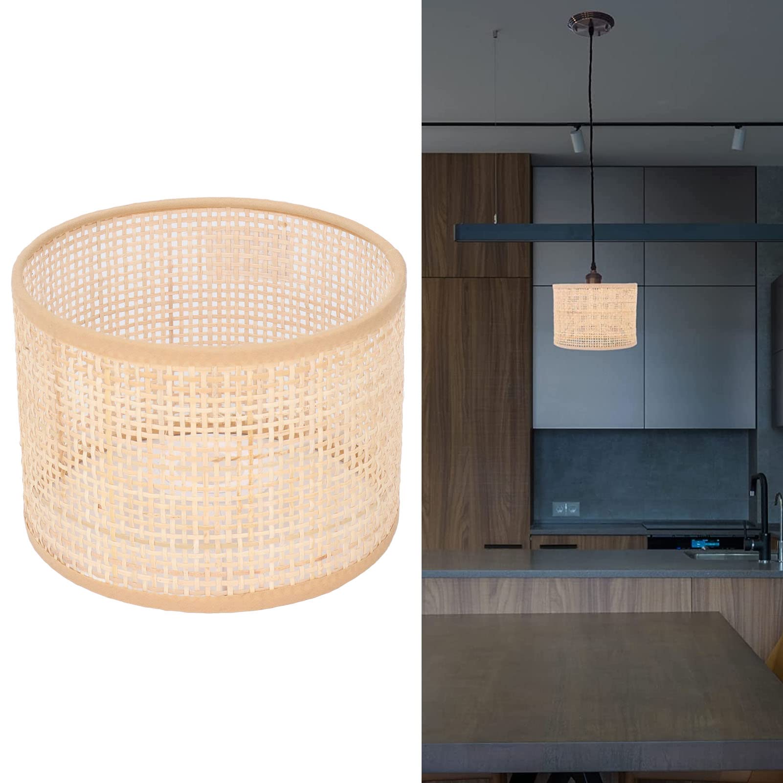 Pantalla de Lámpara Pequeña de Mimbre Tejido a Mano – 16x12x16cm, Compatible con Portalámparas E27/E14, Decoración Rústica para Lámpara de Mesa