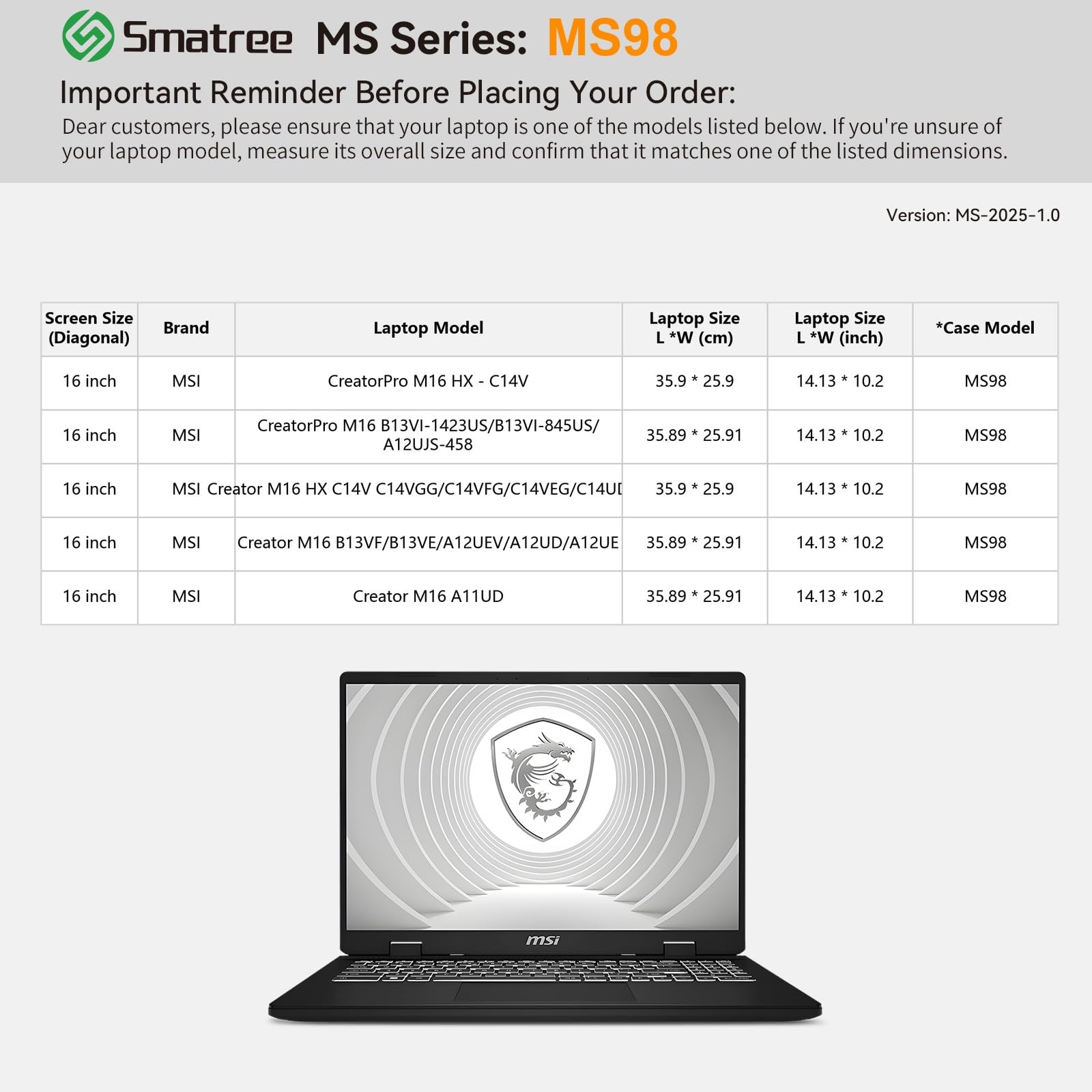 Smatree MS98 Twarde etui ochronne EVA ze stojakiem kompatybilne z 40.6 cm MSI CreatorPro M16 B13V/A12U, dla 40.6 cm CreatorPro M16 HX-C14V, dla 40.6 cm Creator M16 B13V/A12U/A11U/HX C14V, zielone