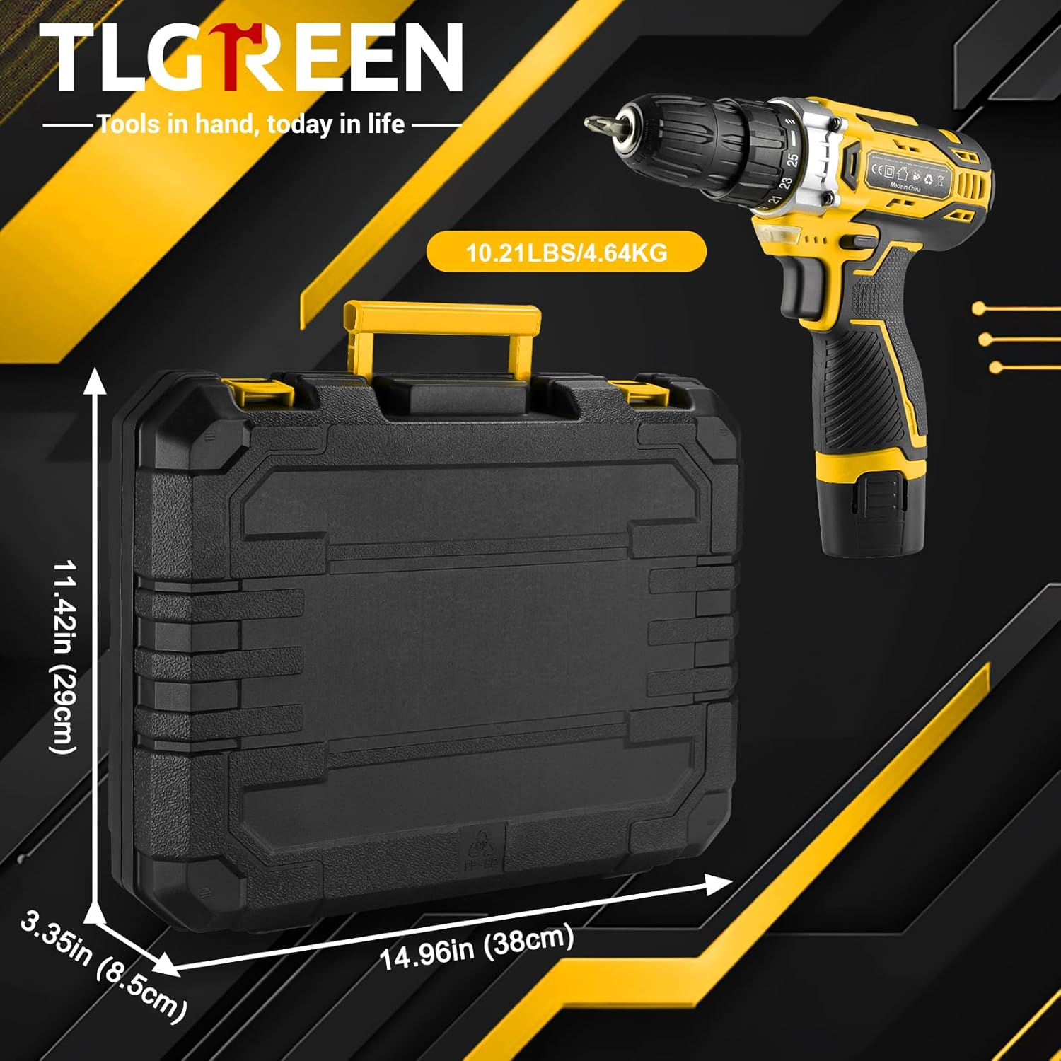 TLGREEN Complete Home Tool Kit with 12V Cordless Drill & Magnetic Bits | 138Pcs All-in-One Set for DIY, Repairs & Assembly | Durable Case & Fast Charging | Ideal for New Homeowners | Yellow