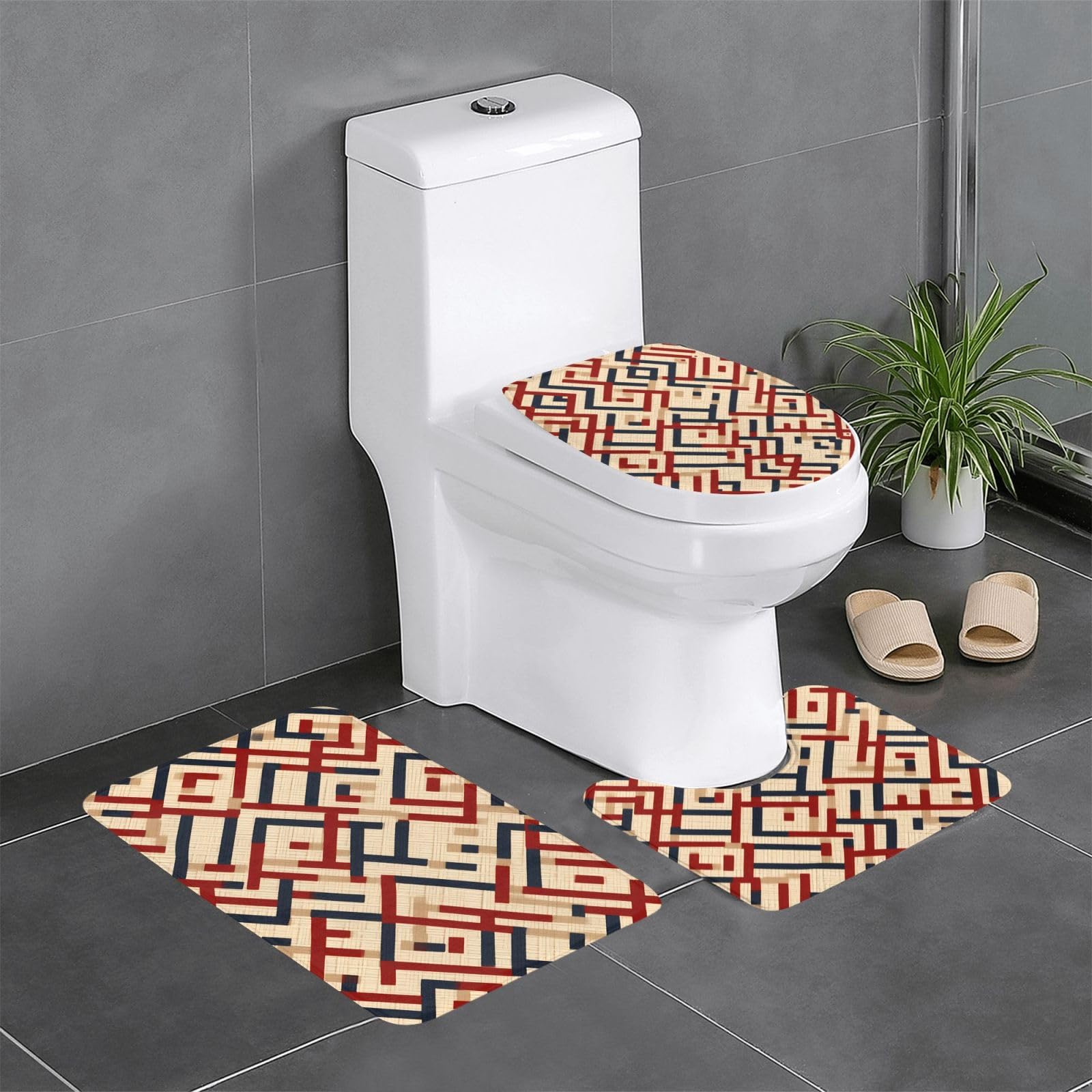 Tapis de salle de bain antidérapant lot de 3 avec contour pour toilette et coiffeuse