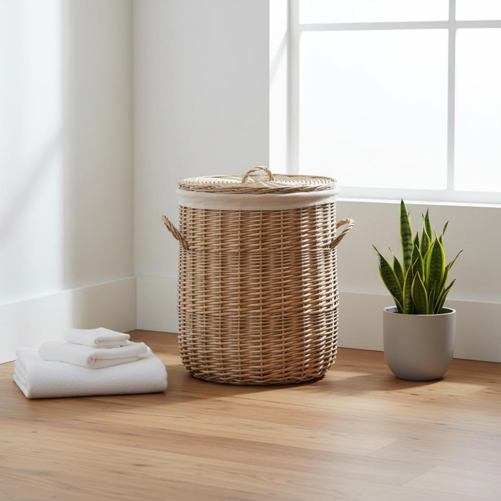 Cesto in Rattan Intrecciato Cesto con Coperchio Salvaspazio Portabiancheria, size to 3