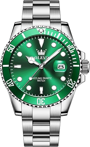 OLEVS Reloj para hombre, esfera grande, dorado, plateado, acero inoxidable, analógico, de cuarzo, con fecha, bisel giratorio de lujo, impermeable,