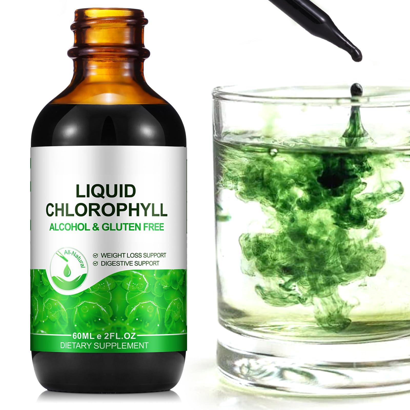 Chlorophyll Liquid Drops 60ml, 100% Natural Organic Liquid Chlorophyll Drops for Body Odor Balance,Fresh Breath, Digestion, Gut Health, Energy, Body Freshness, Peppermint Flavored Fast Absorption — Amazon image 3