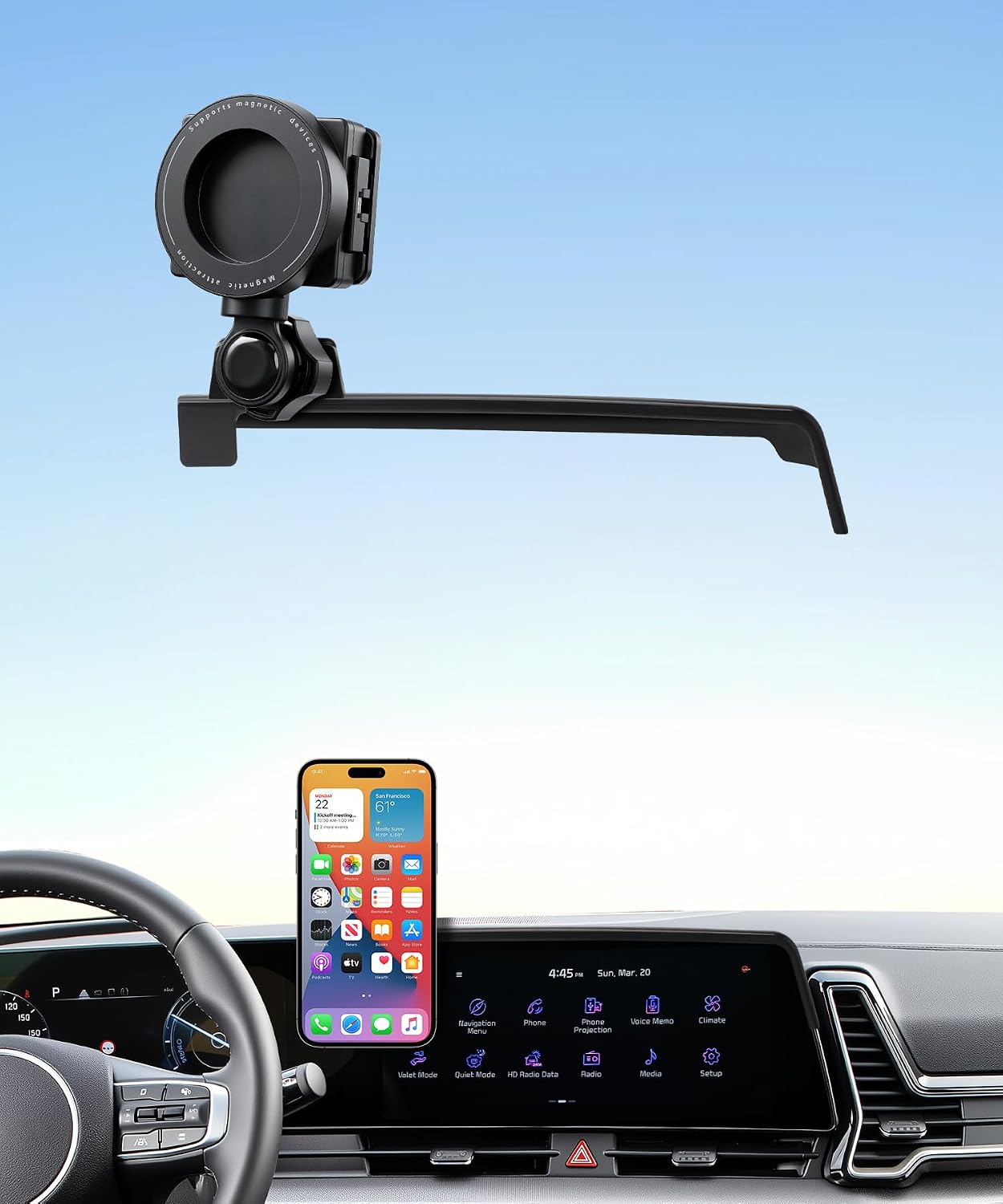 Magnetic & Clamp 2-in-1 Car Phone Holder for 2023-2025 Kia Sportage, 12.3-Inch Screen, MagSafe Compatible Rotatable Dual-Sided Air Vent Car Phone Mount, Universal Hands-Free Cradle for iPhone Android