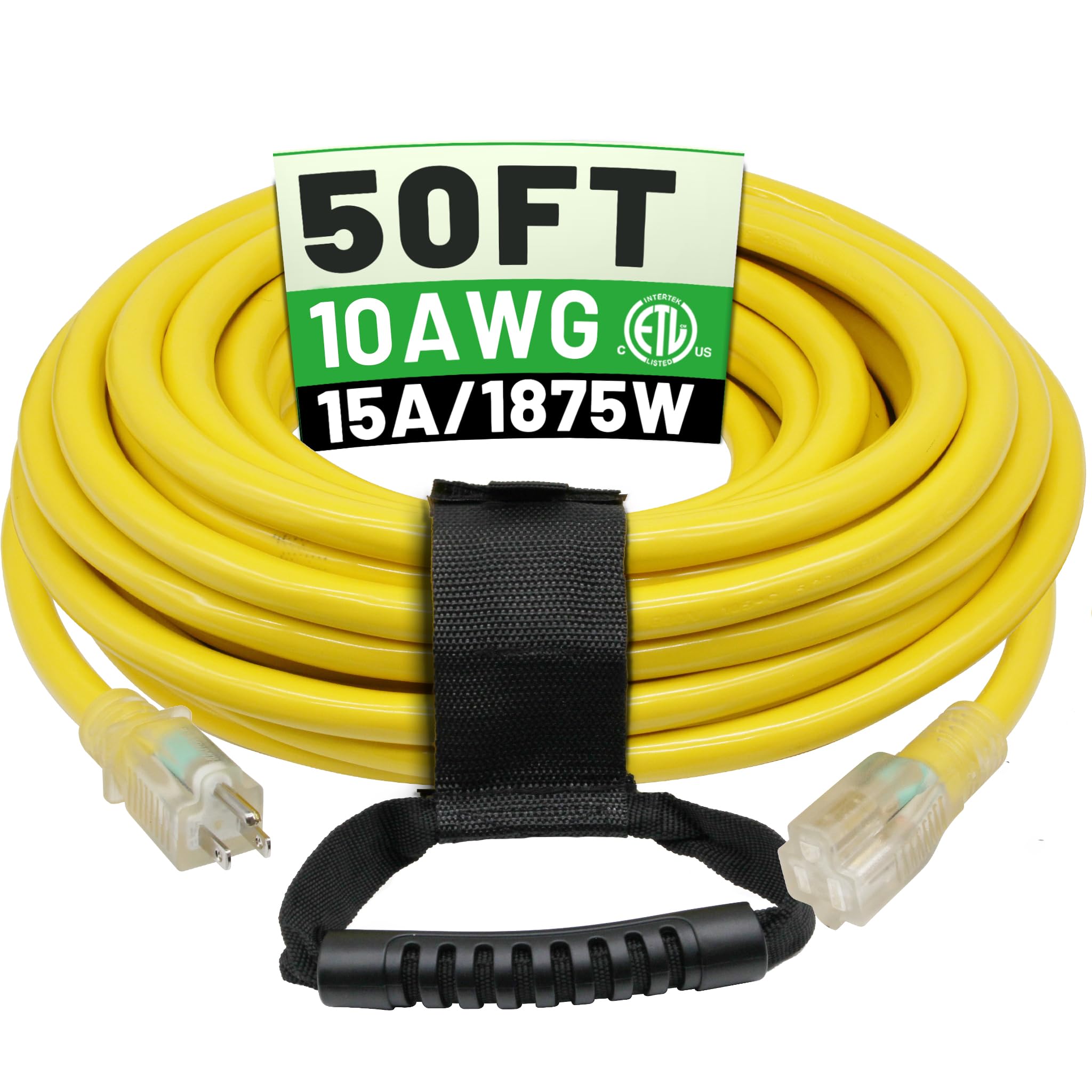 POWGRN 50 Ft 10AWG Outdoor Extension Cord Waterproof Heavy Duty 10 Gauge 3 Prong