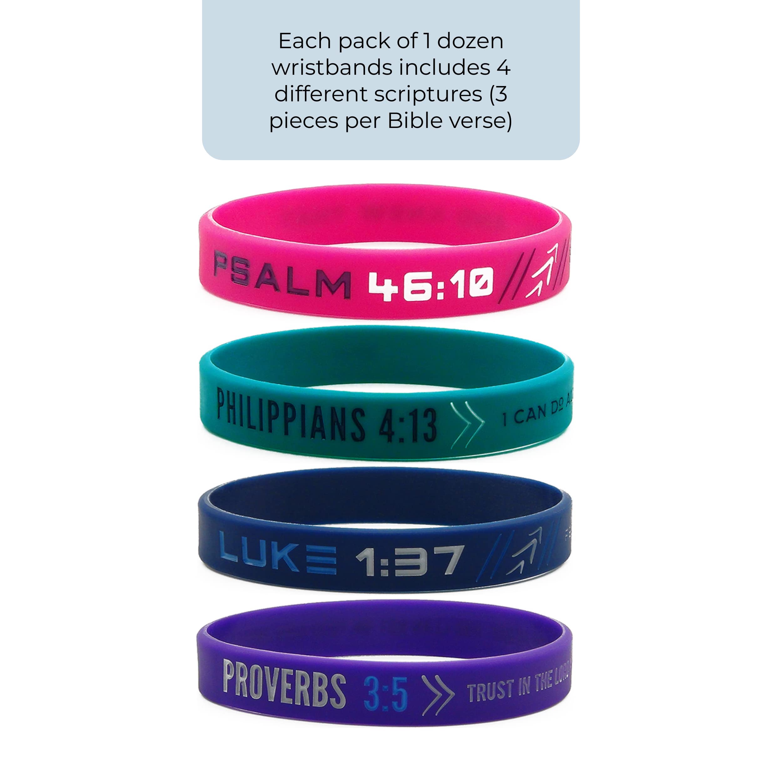 Inkstone (12-pack WWJD Bracelets - Bible Wristbands with Words from New Testament - Religious Church Gifts Supplies in Bulk for Christian (Philippians 4:13/Luke 1:37/Proverbs 3:5/Psalm 46:10) - Image 2