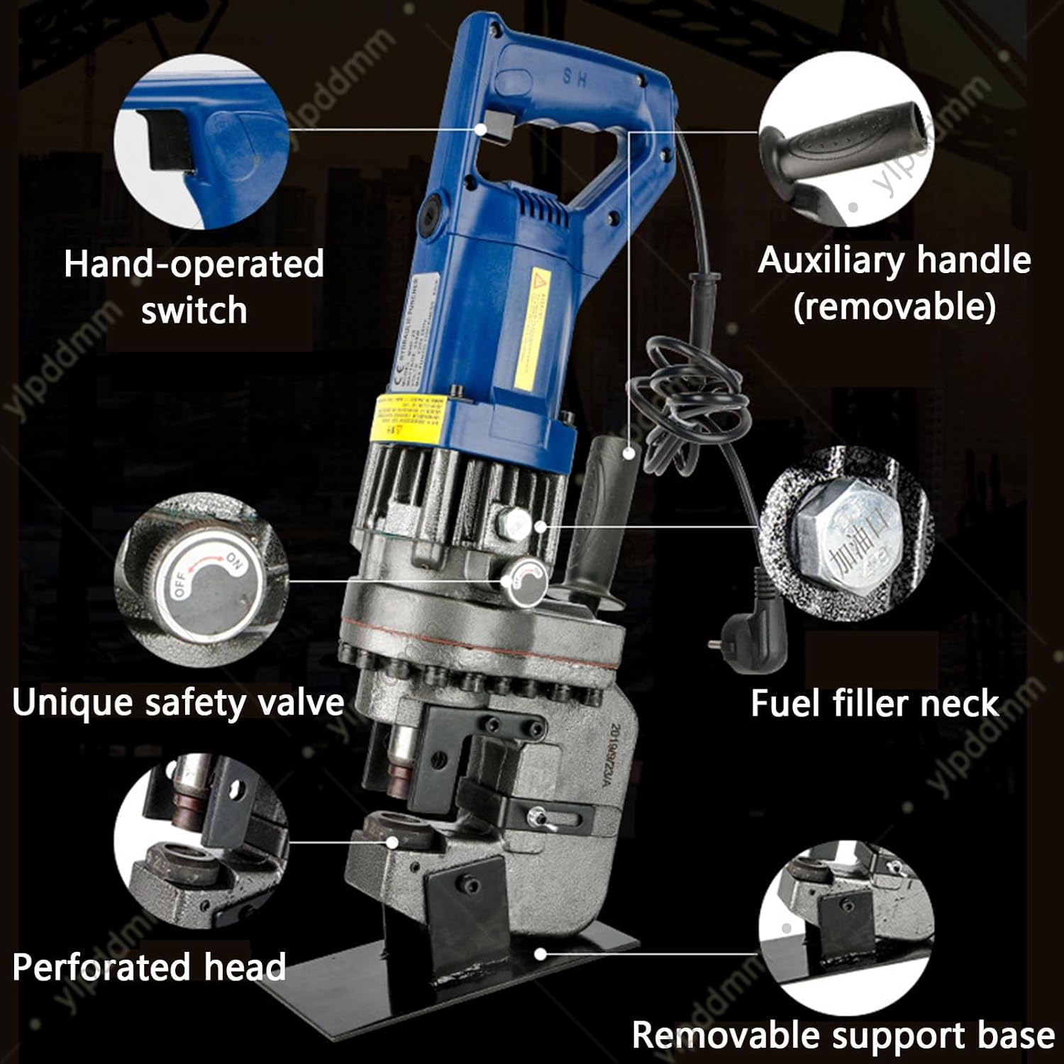 1800W Hydraulic Hole Punch Electric Hydraulic Hole Punching Tool Hole Digger,with Dies Φ1/4" 3/8" 1/2" 11/16" 4/5" for Steel Plate Iron Plate Aluminum Plate ChannelSteel