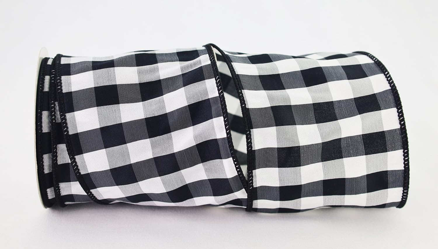 Ribbon Bazaar Wired Polyester Buffalo Check - Black 6" 10yd