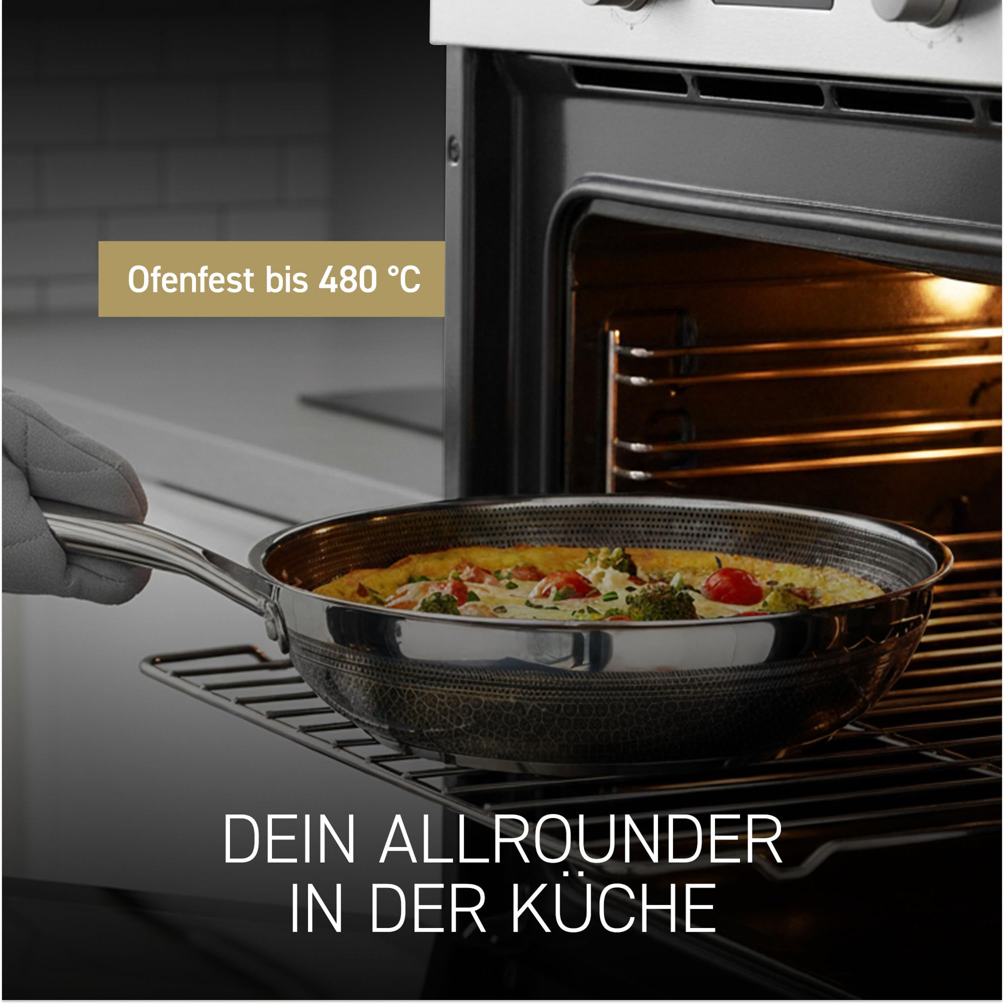 HexClad Hybrid-Wok, Ø 30 cm – Antihaftbeschichtete Wokpfanne mit Stay-Cool-Griff – Edelstahl Wok für alle Herdarten, auch Induktion – Wok Pfanne PFOA-frei*, backofen- und spülmaschinenfest