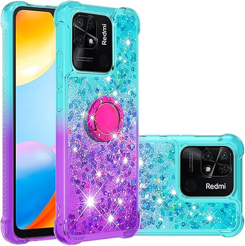 Miniatura 8 de Monwutong Funda para Xiaomi Redmi 10C, parachoques de TPU con líquido de purpurina, protección resistente, azul púrpura