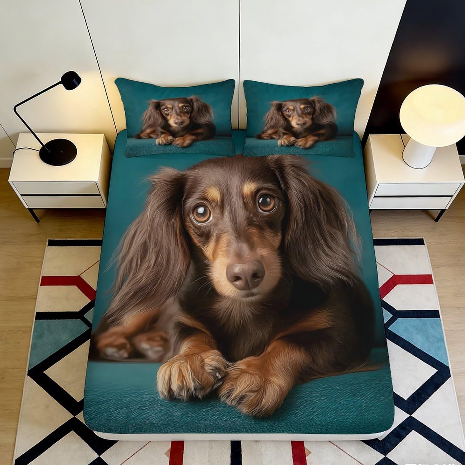 3D Printed Brown Dachshund Fitted Sheet Microfiber Bedroom Decor Dog Illustration Mattress Cover for Home Dorm 90x200x25cm