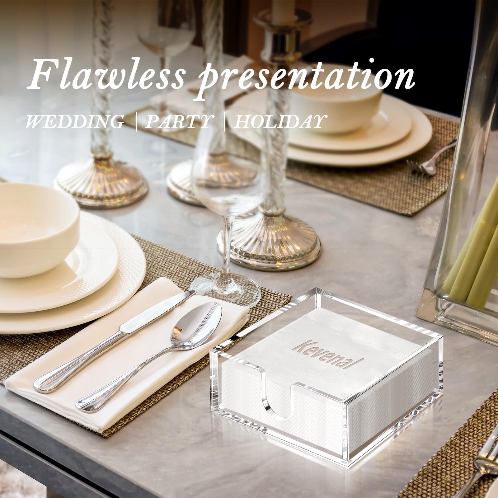 Portatovaglioli da cocktail, 13 x 12 cm, in acrilico, per tavolo, trasparente, rettangolare, quadrato, per cena, cucina, bagno, ristorante, bar (confezione da 2)
