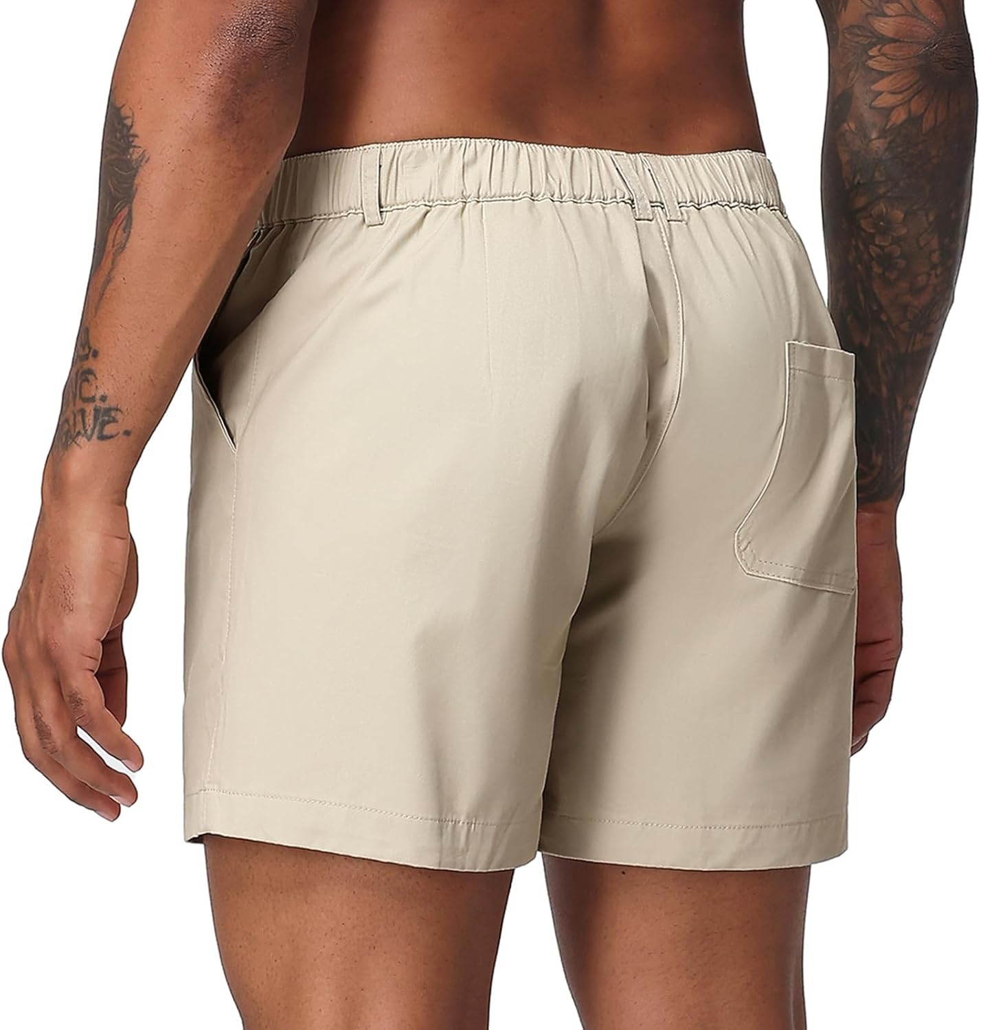 Oymyakon Men's 6 Inch Shorts Casual Cotton Flat Front Chino Shorts Summer Elastic Waist Pull On Short with Pockets - Image 3