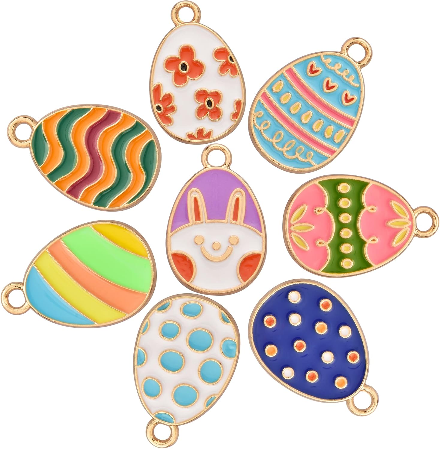 VIDRIO Pack of 80 Easter Eggs Include 8 Patterns Enamel Charms Gold Plated Colored Pendants Accessories for Necklace Bracelet Jewelry Making DIY Crafting image 2