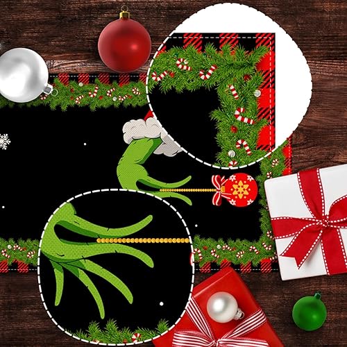 Miniatura 4 de Nepnuser Merry Grinchmas Camino de mesa para elfo de invierno, decoración de fiesta de Navidad, hogar, cocina, comedor, decoración interior
