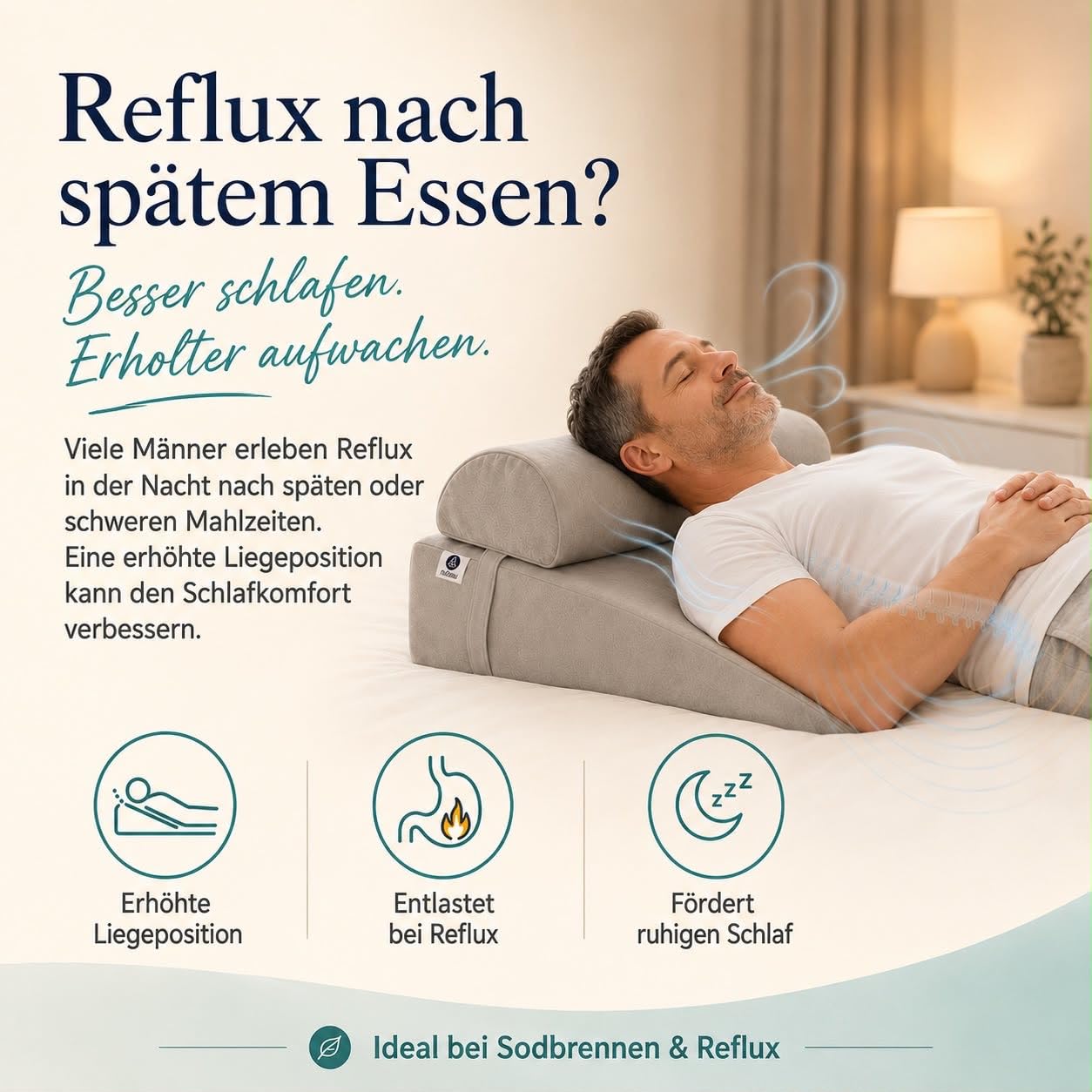 Keilkissen Bett mit Nackenrolle – Reflux Kissen Erwachsene gegen Sodbrennen & Schnarchen, Ergonomischer Matratzenkeil für erhöhte Schlafposition, besseren Schlaf & Rückenentlastung