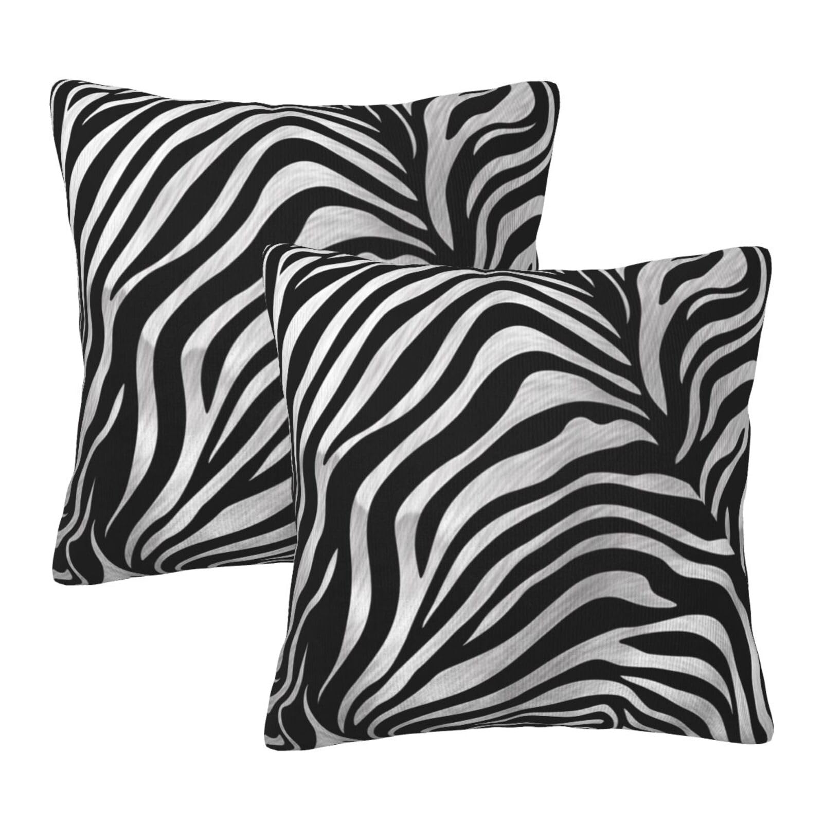 Wputy White Zebra-Print Printed Furry Cushion Covers (Set Of 2), 45X45 Cm Throw Pillow Case With Modern Decoration Print Pillowcases For Sofa Bed Office Decor
