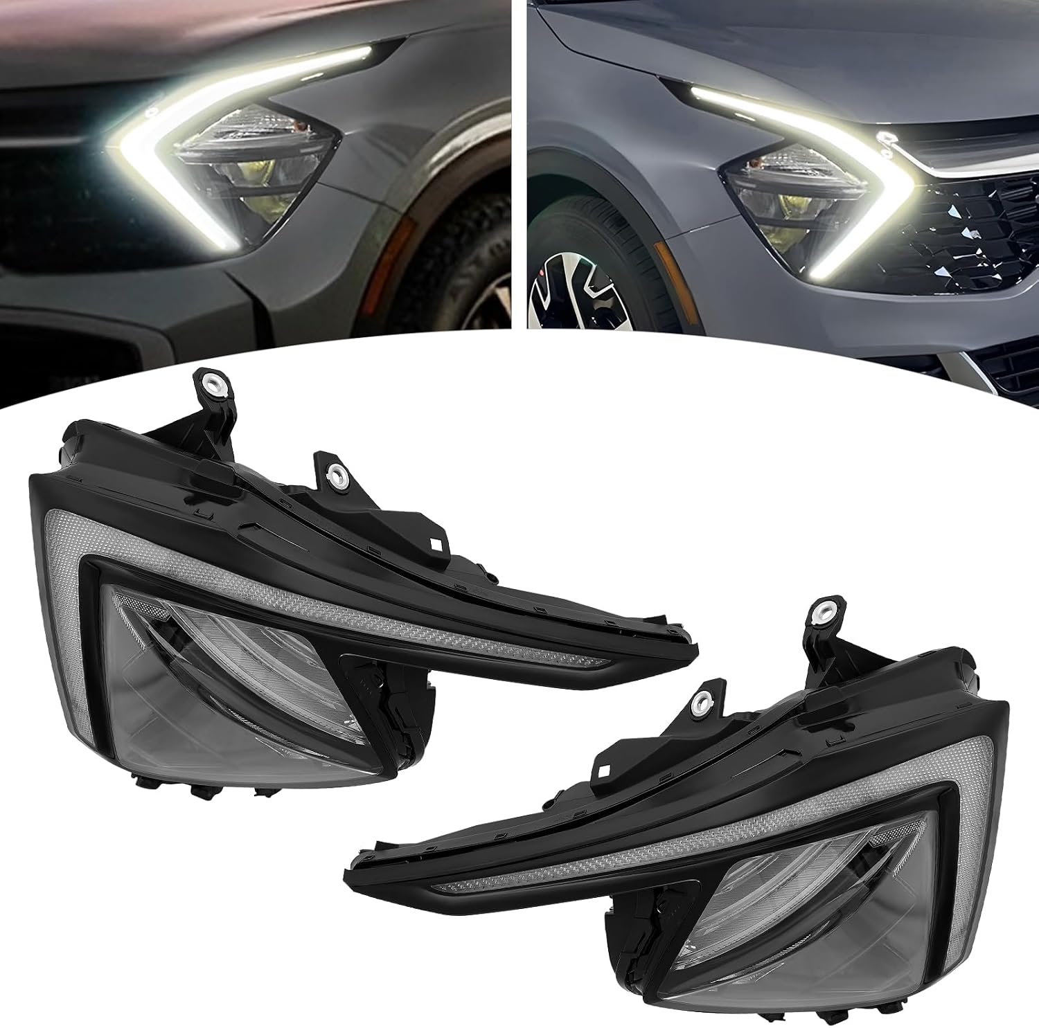 LED Headlight Assembly for Kia Sportage SX/EX/LX 2022 2023 2024 (Halogen Turn Signal Light) Right and Left Side OE/OEM 92101-DW000, 92102-DW000