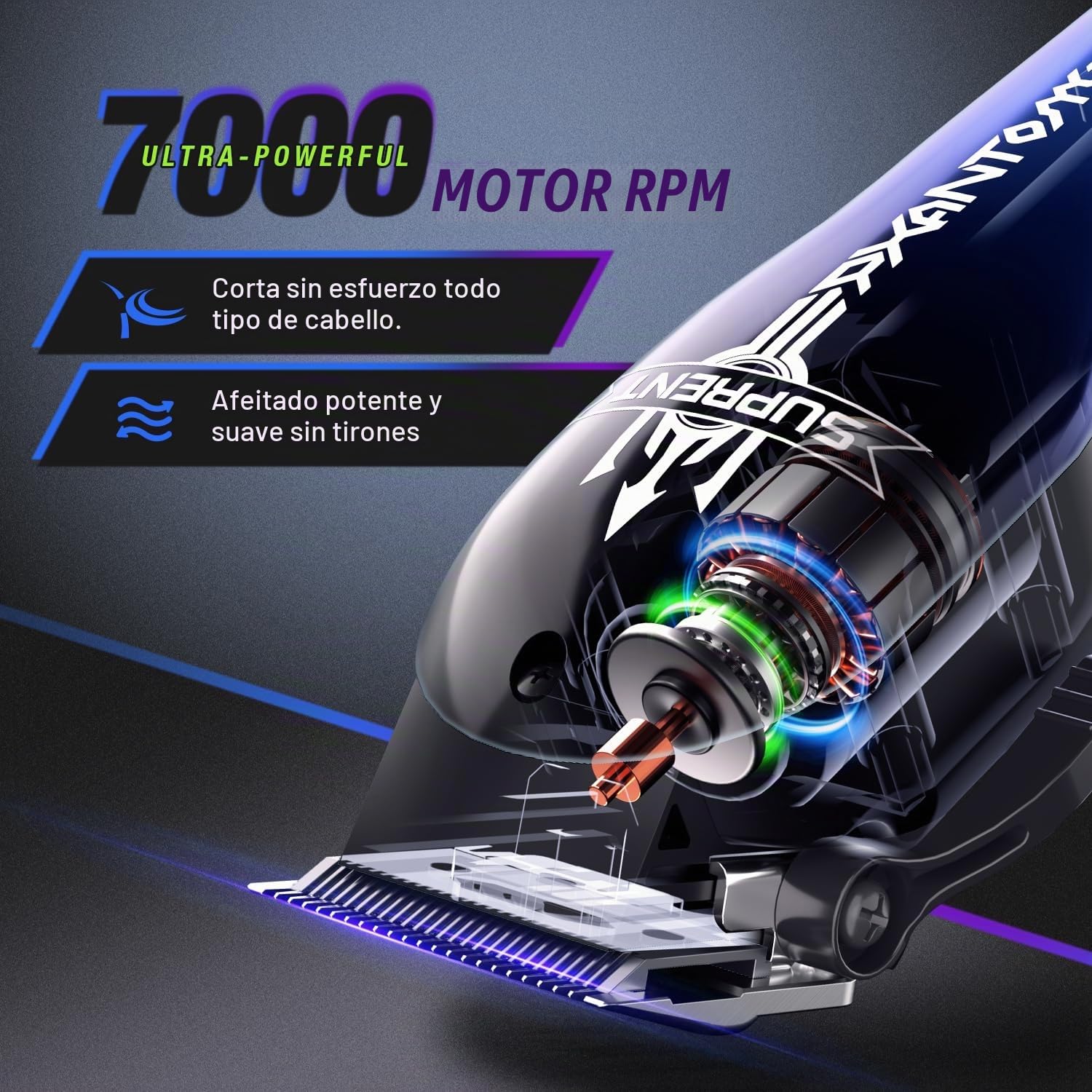 SUPRENT Maquina de Cortar Pelo Hombre, 7000 RPM Cortapelos Profesional | Inalámbrico, Cuchilla Cónica de Cerámica, Corte Preciso, 8 Peines Guía Para la Máquina de Cortar, Pantalla LED
