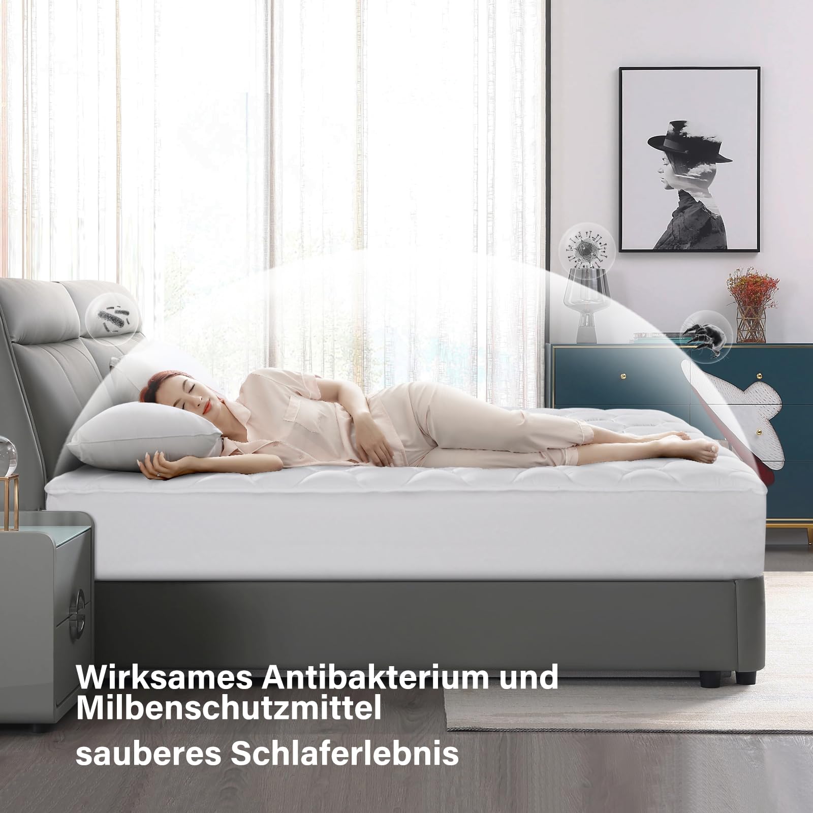 DUANDUAN Topper para colchones, 160 x 200 cm, suave topper, cubrecolchón con bolsillos profundos, protector de colchón lavable a máquina, color blanco