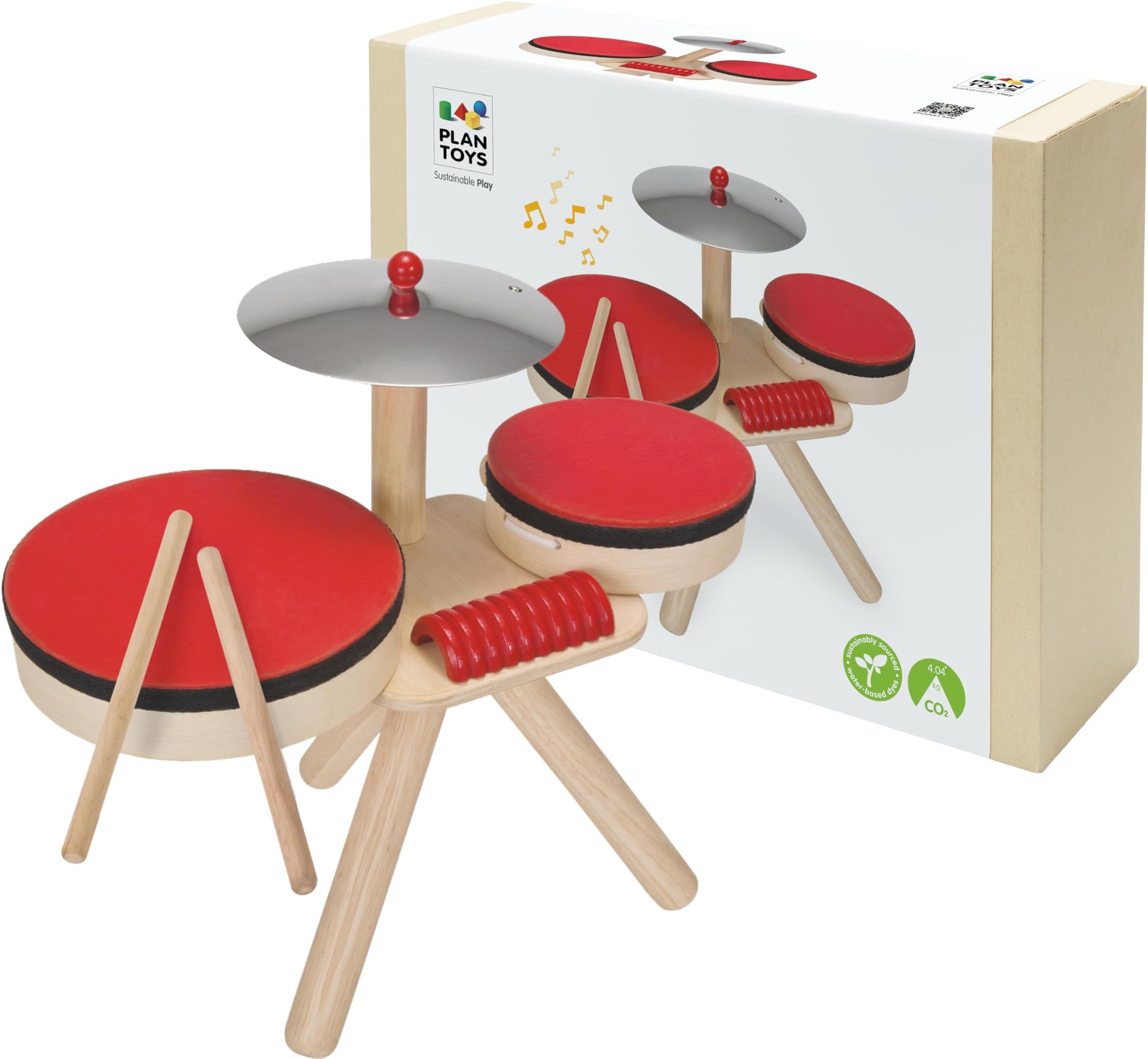 Musical Band Wooden Montessori Drum, Cymbal and Guiro Set | Early Sensory Exploration, Coordination and Creative Expression | Eco Friendly Music Toy for Meaningful Play