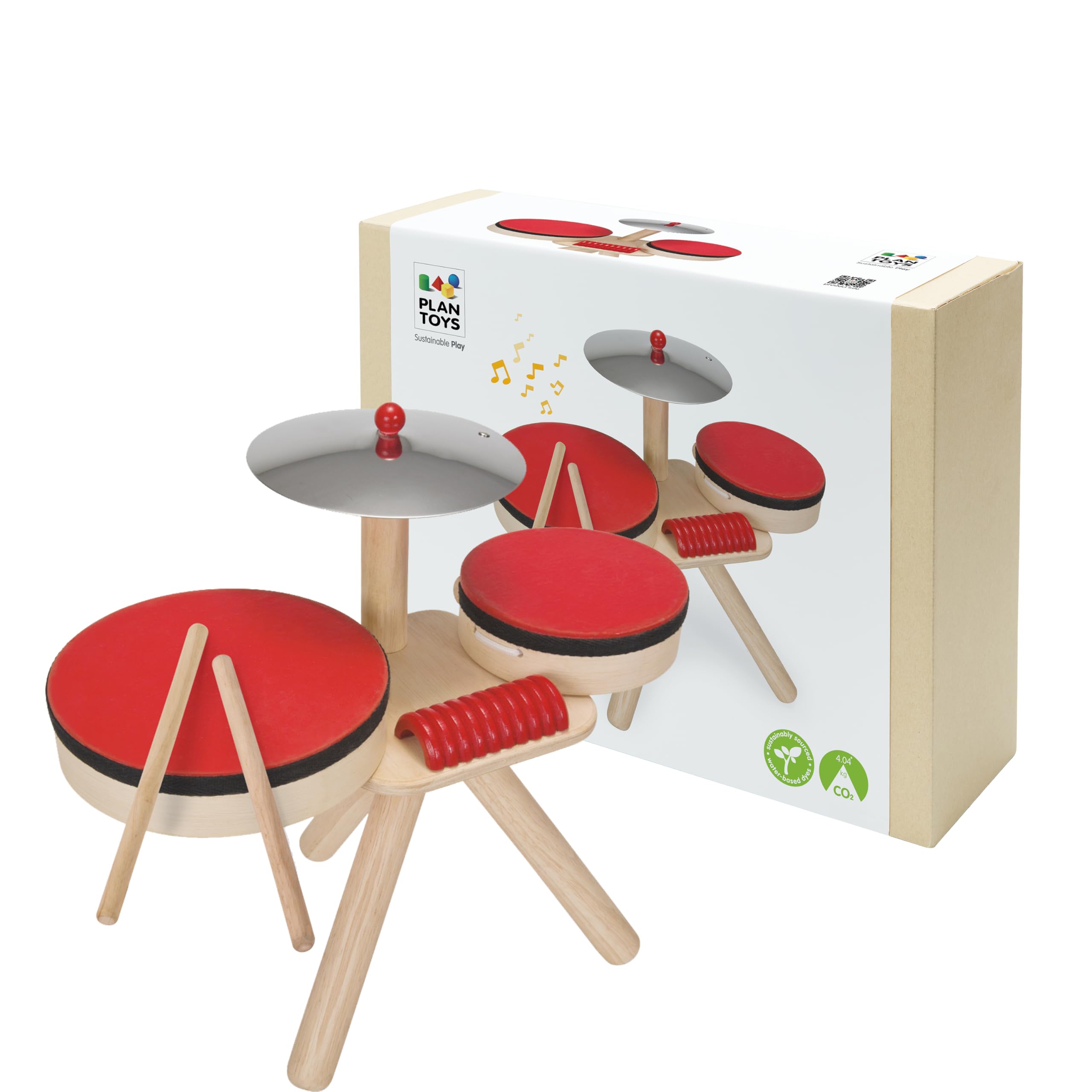 Plan Toys Musical Band | Drum Cymbal Guiro, Wooden Musical Band Set, Montessori sensory exploration, coordination creative expression, kids music inst
