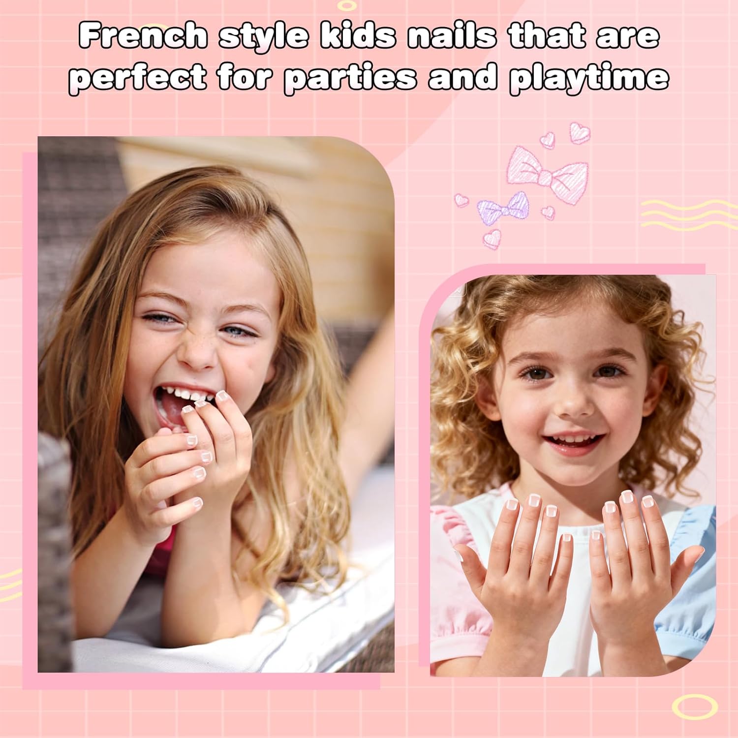 120pcs 5 Pack Children Acrylic Fake Nails Press on Full Cover Classic French Short False Nail Art Kits Set Christmas Gift for Kids Little Girls Women - Nude Classic
