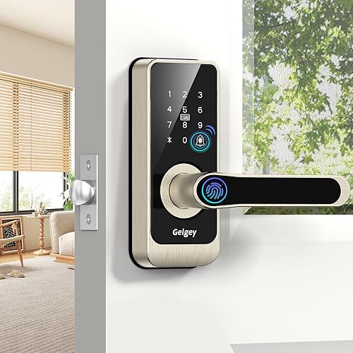 Miniatura 1 de Cerradura de puerta de entrada sin llave, cerradura de puerta inteligente con asa, cerradura de puerta biométrica de huellas dactilares 4 en 1,