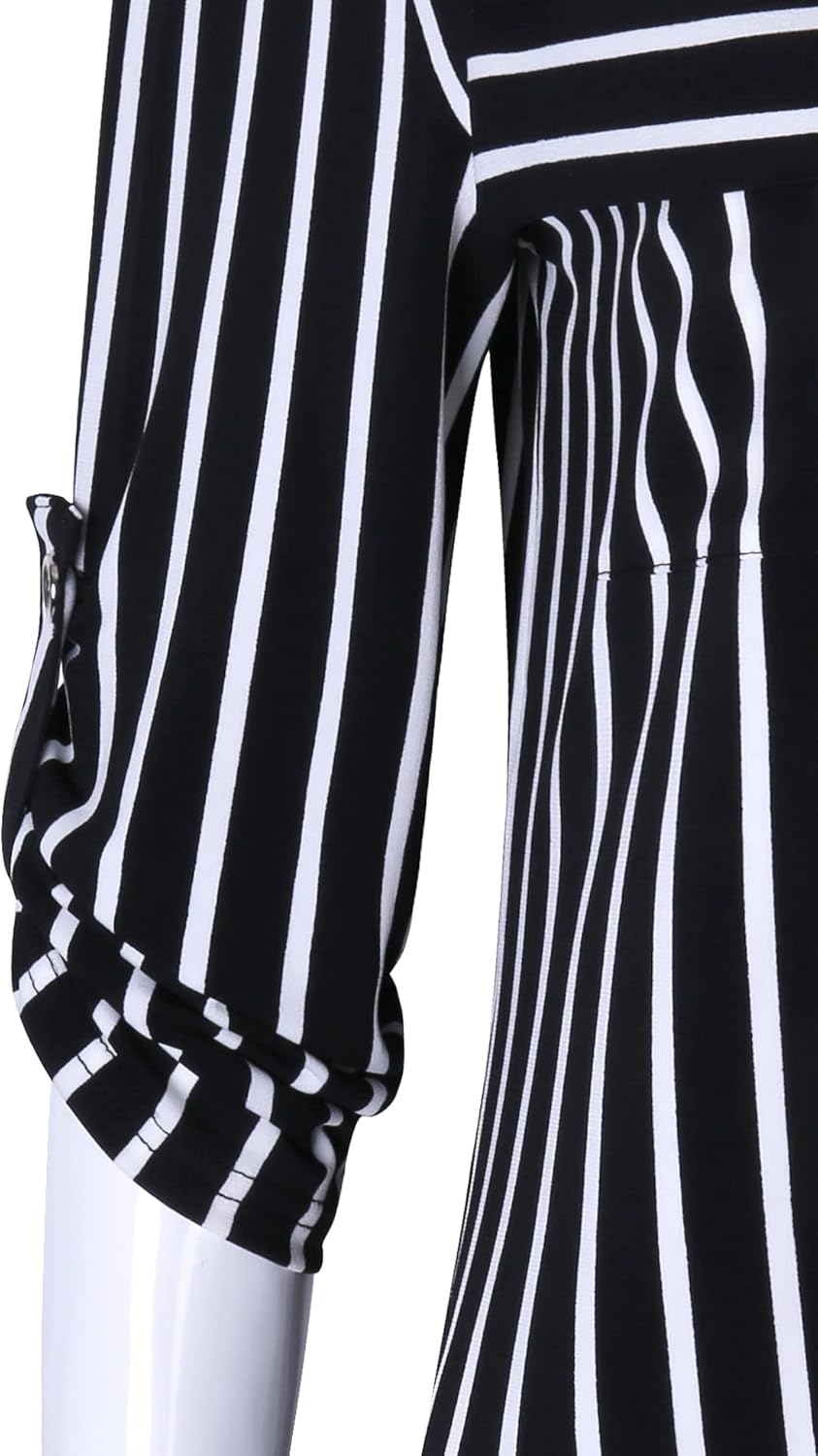 Bulotus Women's 3/4 Sleeve Collared Blouses Business Casual Tops Zip Front V Neck Work Shirts Loose Fit Tunic Tops - Image 5