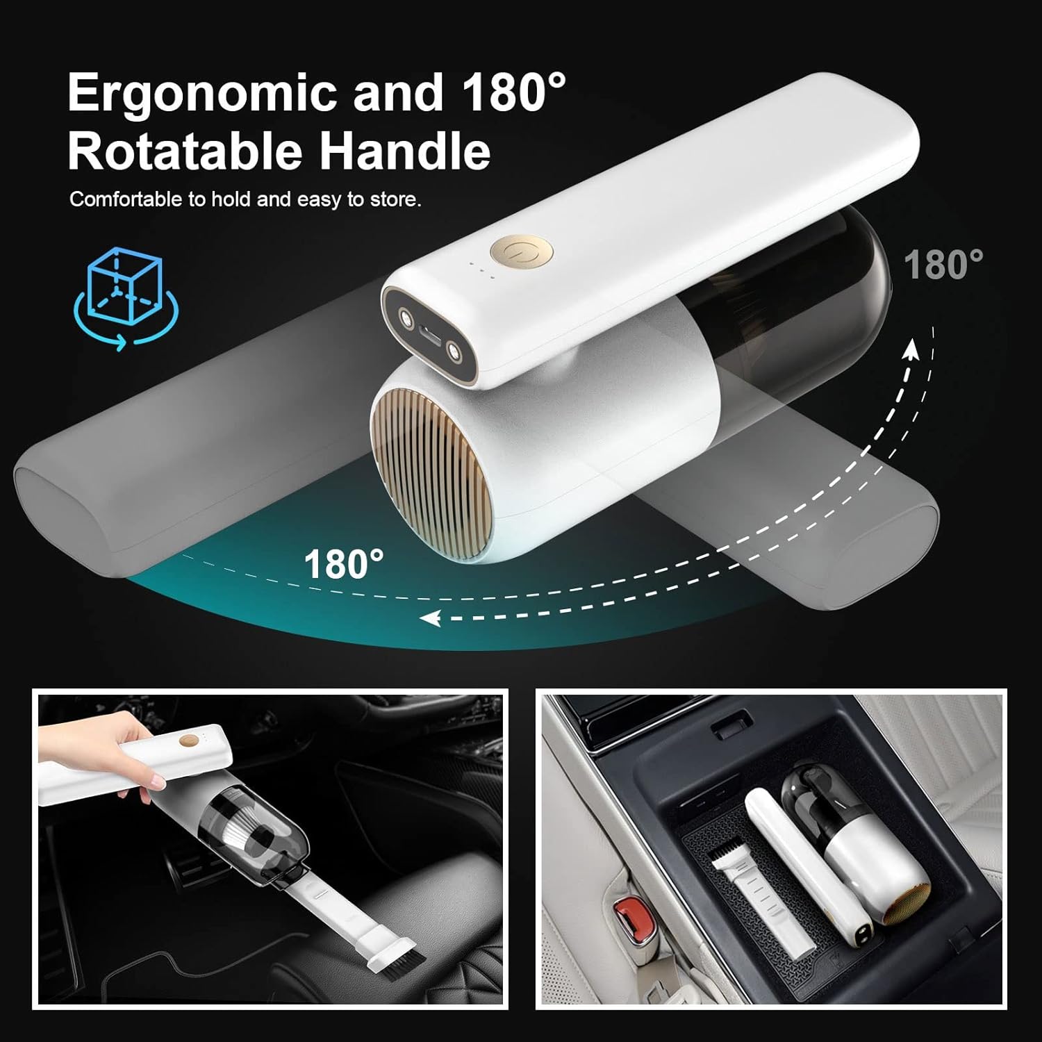 Hard Floor Vacuum Cordless Car Vacuum Cleaner Strong Suction Mini Hand Vacuum LED Light Rechargeable for Car Interior Home (Color : Accessory)