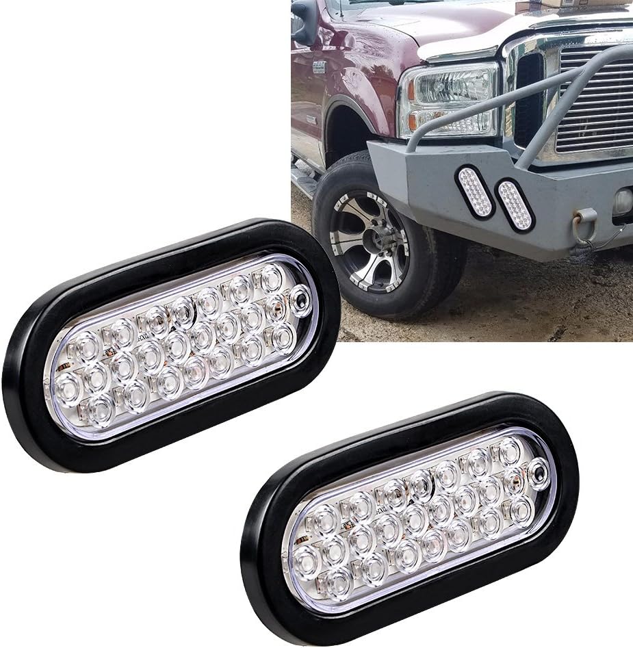 Astra Depot 2pcs White Oval 24-LED Reverse Backup Tail Light Rubber w/Grommet Kit Truck Trailer RV UTE