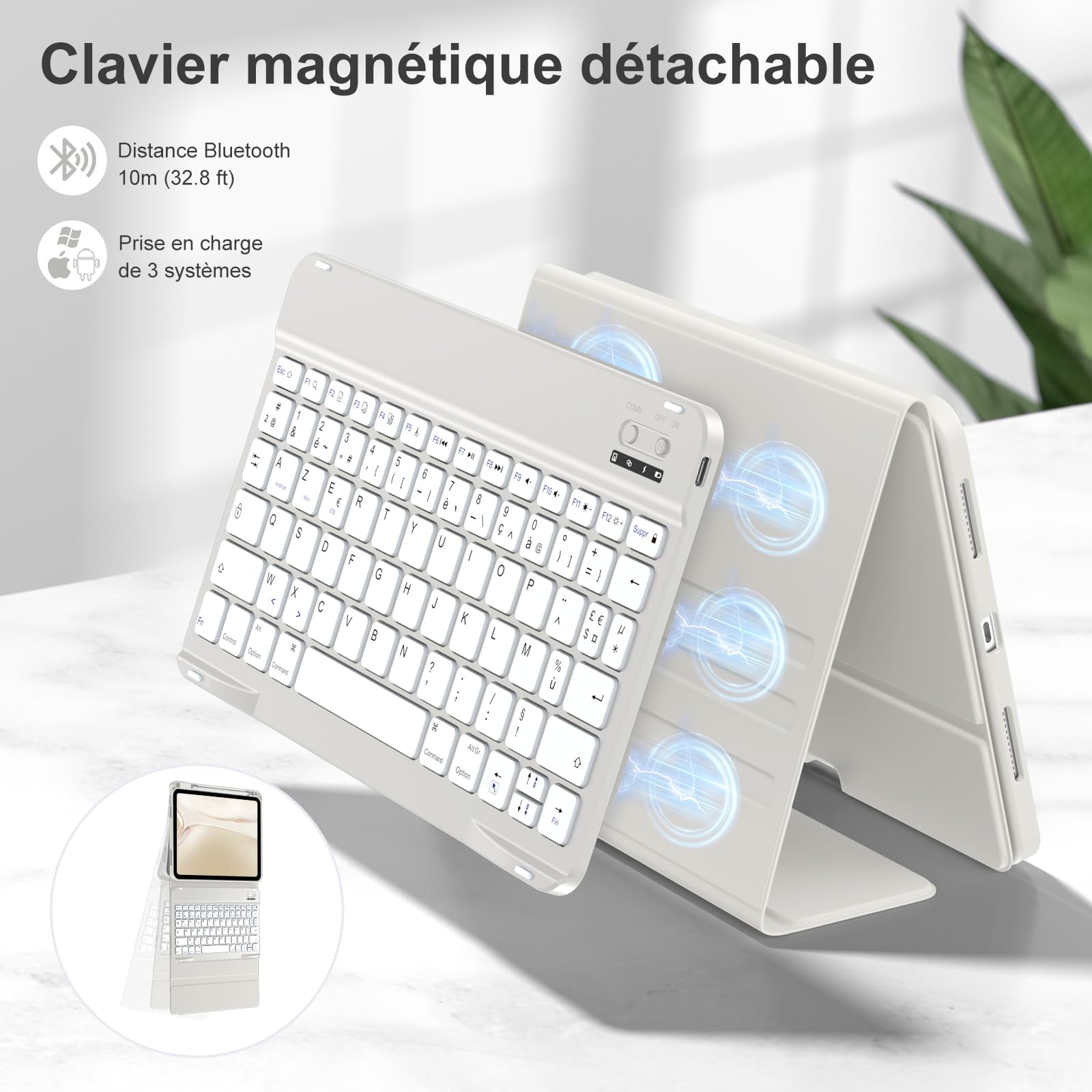 drivego Coque Clavier pour iPad A16 11/10 Ème Generation (11 Pouces 2025/10.9 Pouces 2022), Étui Keyboard à Touches Anti-Arrachage avec Porte Crayon, AZERTY Layout pour iPad 10eme/11eme, Gris Clair