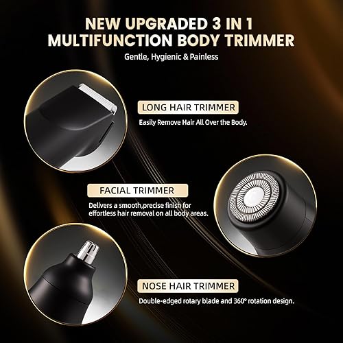 Miniatura 3 de Cortadora de vello corporal para hombres, maquinilla de afeitar eléctrica 3 en 1 con cuchillas de cerámica, IPX7 impermeable, recargable por USB,
