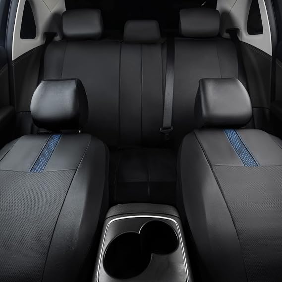 CAR-GRAND Faux Leather Car Seat Covers Full Set, Breathable Automotive Front and Rear Seats Covers, Airbag Compatible Unviersal Fit for Cars Sedans SUV Pickup Trucks, Black and Blue