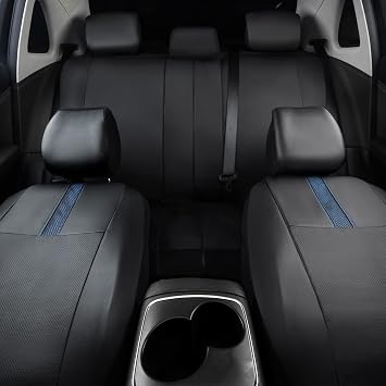 CAR-GRAND Faux Leather Car Seat Covers Full Set, Breathable Automotive Front and Rear Seats Covers, Airbag Compatible Unviersal Fit for Cars Sedans SUV Pickup Trucks, Black and Blue