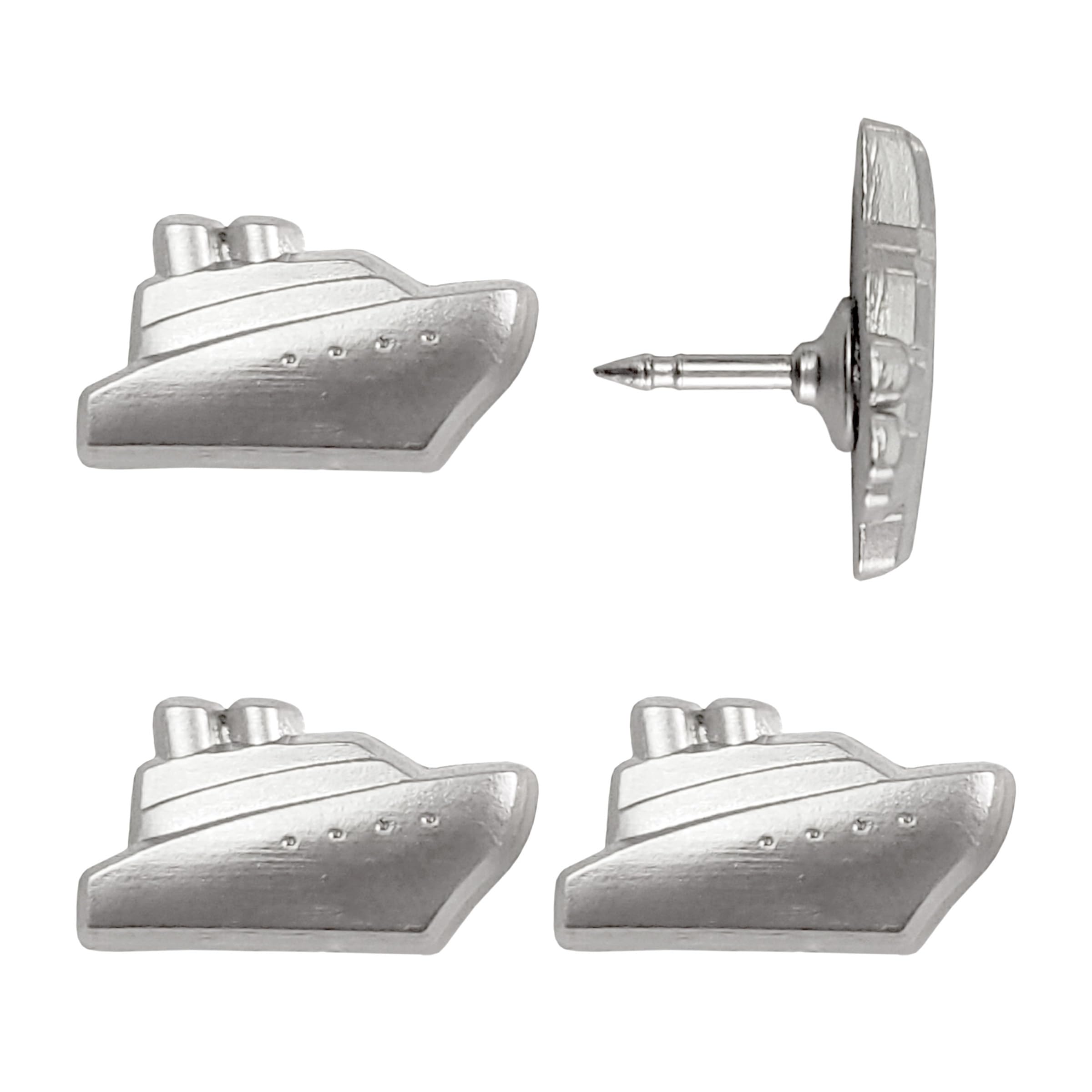 Cruise Ship Push Pins - Silver Metal Cruise Ship Pins - for Cork Board, Maps, or Lapel Pin Use - Designed in USA - Set of 4