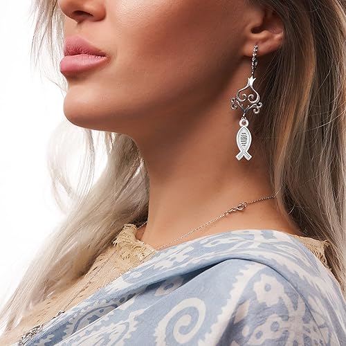 Miniatura 7 de 50 dijes de plata antigua con forma de pez de Jesús, de aleación vintage con forma de pez cristiano, suministros para manualidades, pulseras,