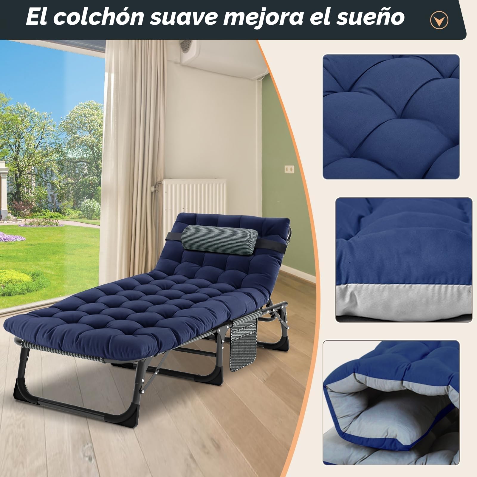 MOPHOTO - Tumbona plegable de 5 posiciones, portátil, para exterior, perfecta para piscina, playa, patio, baño de sol