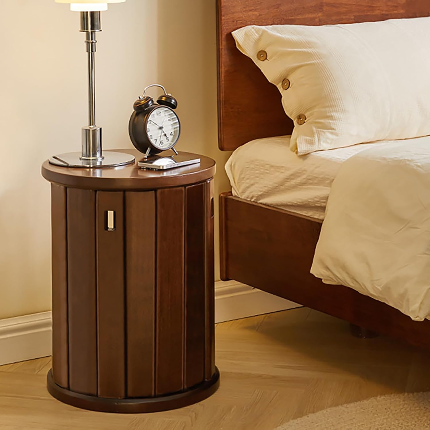 Stacking Chairs Solid Wood Stackable Stools Set of 4,100% Wooden No Installation Side Table Multifunctional Space Saving Bedside Table Night Stand for Bedroom Rustic Wooden Furniture(Brown)