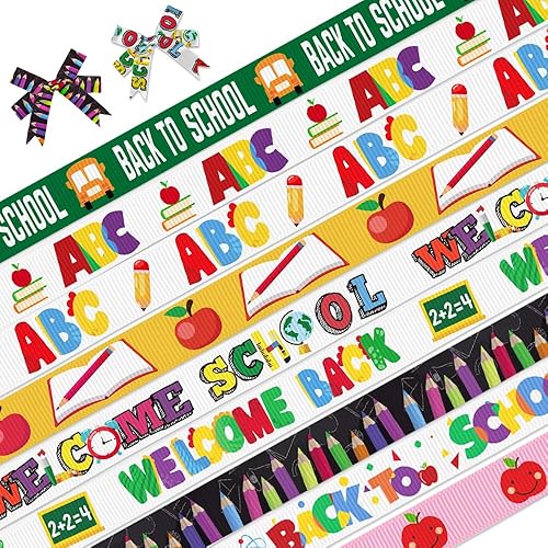 9 cintas decorativas de grogrén de bienvenida a la escuela, palabras ABC con manzanas, 3 yardas, perfectas para envolver regalos del primer día de