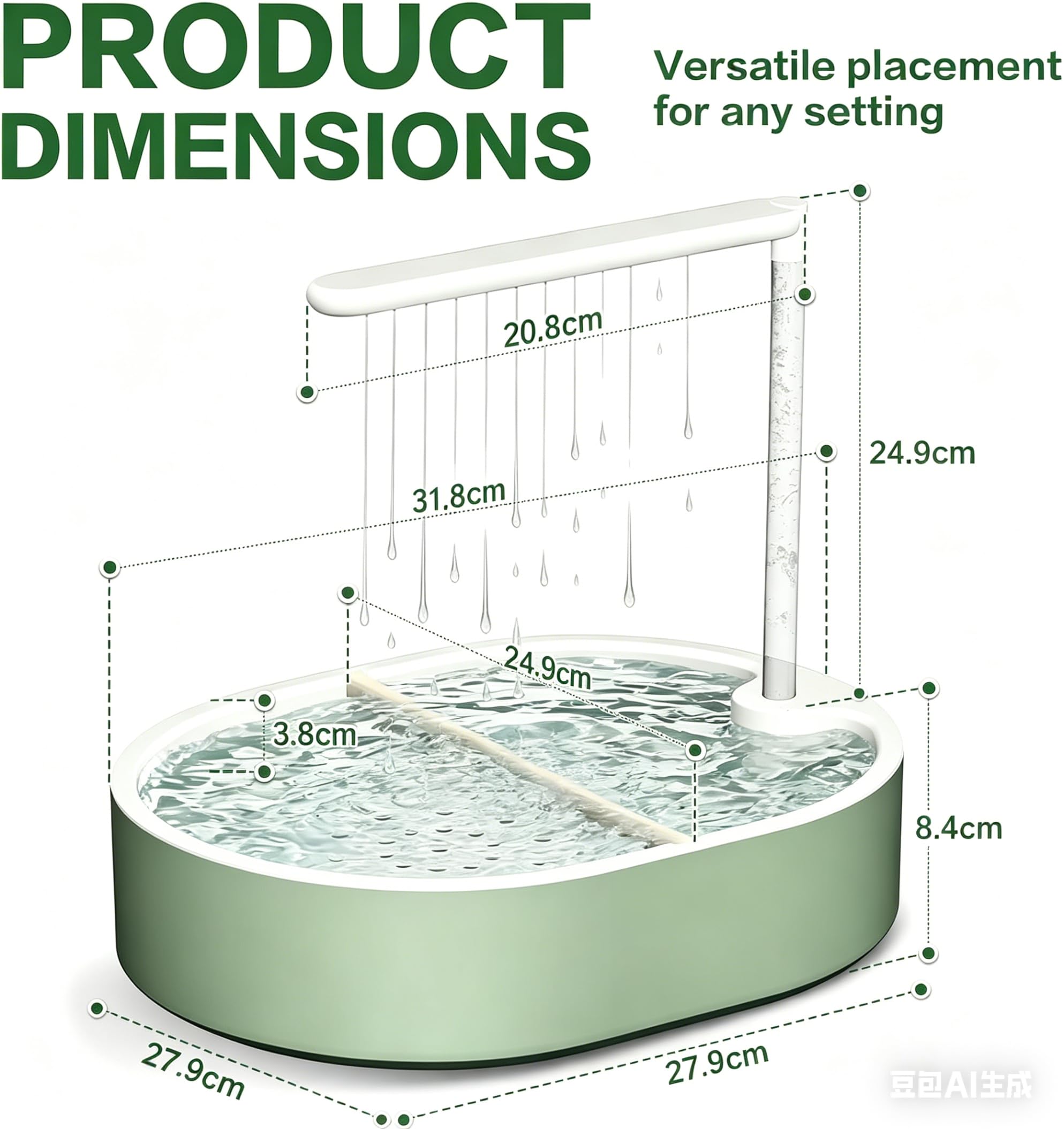 Vogeldusche Wellensittiche, Automatische Vogelbad mit USB Pumpe, Leise Vogel Dusche mit Wasserfall, Vogelbadewanne für Sittiche, Nymphensittiche und kleine Papageien, Grün