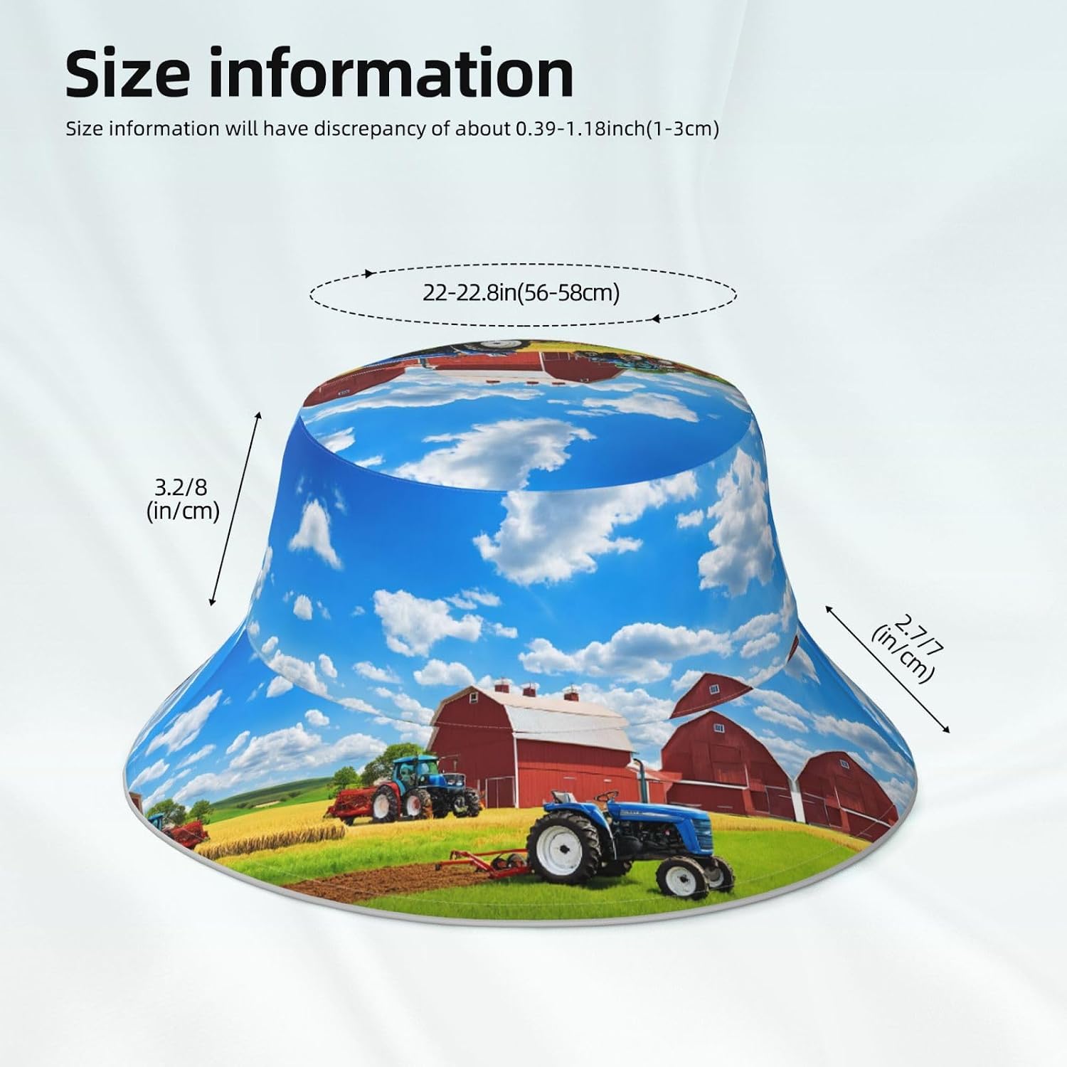 (Company Farm Tractor) Reflective Reversible Bucket Hat Foldable Breathable Stylish Two-Way Wear for Outdoor Travel Daily Activities Black