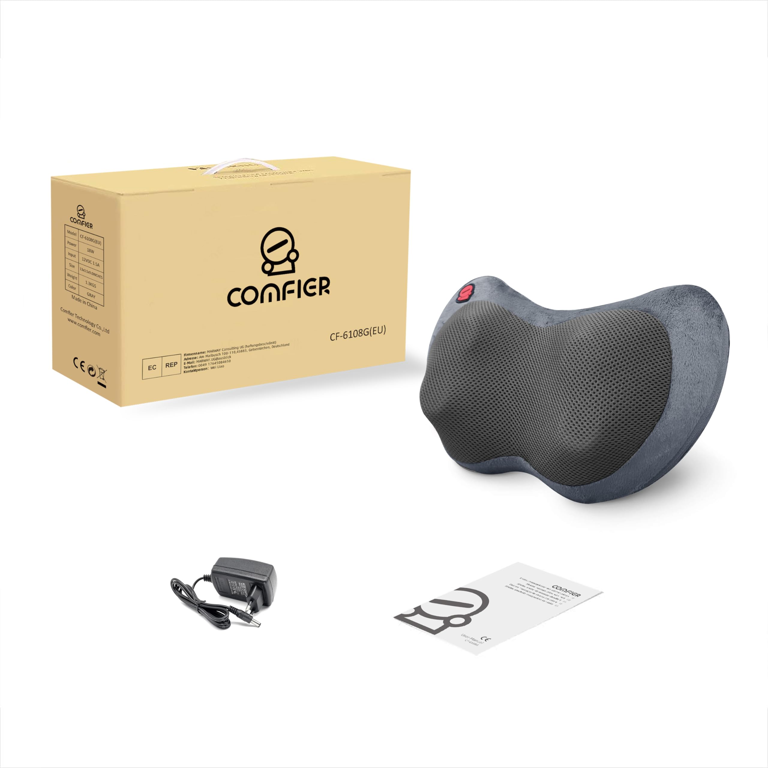 Comfier Cuscino Massaggiante con Calore - Massaggiatore Collo e Spalle 3D Shiatsu, Massaggiatore Cervicale Portabile per Collo, Spalle, Schiena, Vita, Sollievo Dolore Muscolare