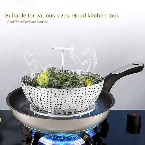 Miniatura 6 de Cesta de vapor, utensilios de cocina plegables de acero inoxidable, tamaños ajustables para adaptarse a varias ollas (5.1 a 9 pulgadas)